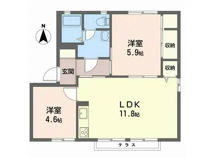 ボルトシティ熊取3(2LDK/1階)の間取り写真