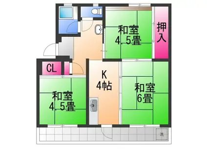 羽衣団地A棟(3K/2階)の間取り写真