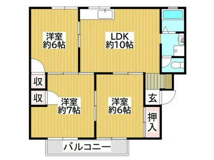 シャルム井原里(3LDK/2階)の間取り写真