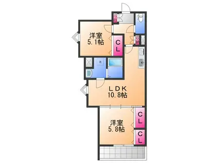 クリエオーレりんくうタウン(2LDK/1階)の間取り写真