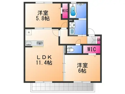 パストラル2(2LDK/2階)の間取り写真