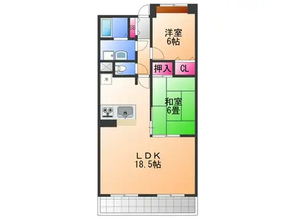 サンダモン北勘(2LDK/6階)の間取り写真