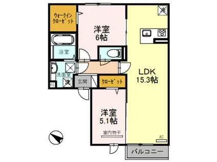 ヴィラアステール B棟(2LDK/1階)の間取り写真