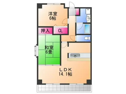ロイヤルヴェール山下(2LDK/1階)の間取り写真