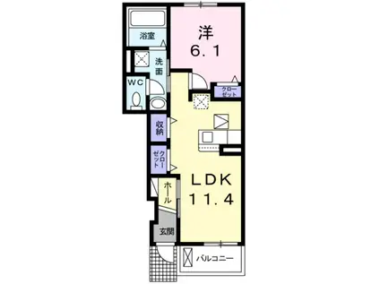 アクラス岸和田(1LDK/1階)の間取り写真