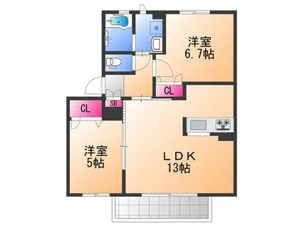 シャーメゾン井原ノ里(2LDK/2階)の間取り写真