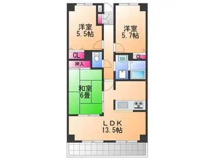 ロジュマン麻生中(3LDK/2階)の間取り写真