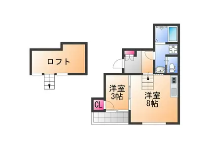 QHOUSE桑原(1LDK/2階)の間取り写真