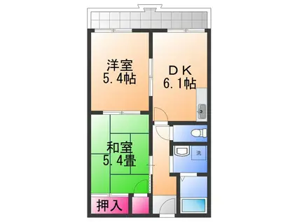 グリーンファンタン(2DK/2階)の間取り写真