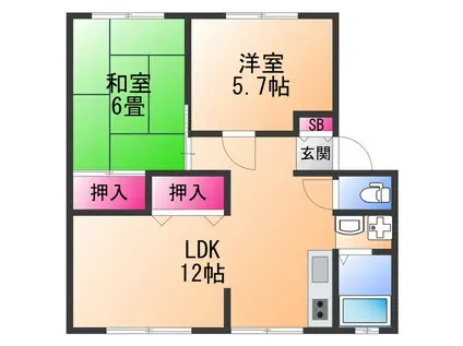 ウィンディア草部(2LDK/2階)の間取り写真