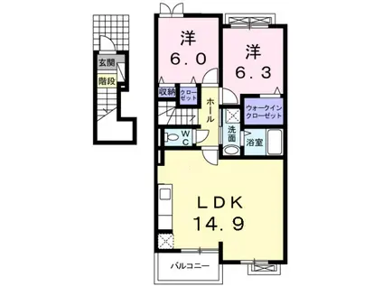 オーク リジェール(2LDK/2階)の間取り写真