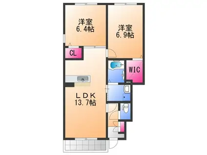 サンシエスタA棟(2LDK/1階)の間取り写真