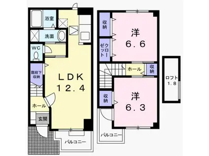 ポピュレールⅠ(2LDK/1階)の間取り写真