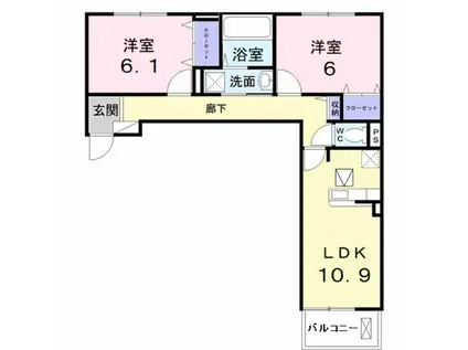 エテルノ泉南馬場(1LDK/2階)の間取り写真