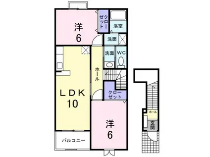 ウエストスクエアB棟(2LDK/2階)の間取り写真