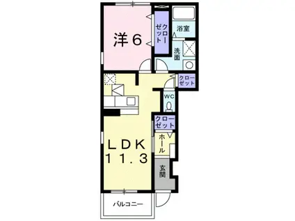 ミルト・ヴィラ B(1LDK/1階)の間取り写真