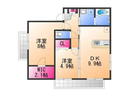 アバンミモザA棟(2DK/2階)の間取り写真