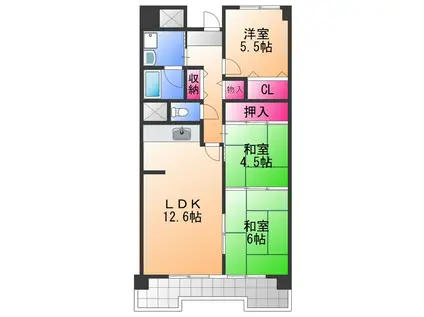 ドミール有住・光明池(3LDK/4階)の間取り写真