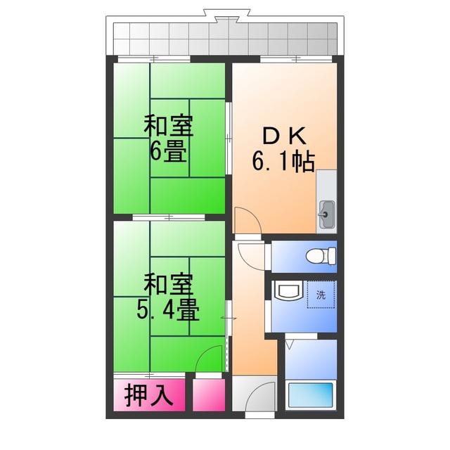 グリーンファンタン(2DK/2階)の間取り写真