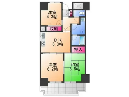 ライオンズマンション和泉上町(3DK/3階)の間取り写真
