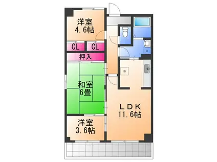 リアンジェ泉大津(3LDK/5階)の間取り写真