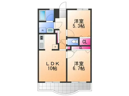 グリーンパーク樽井(2LDK/2階)の間取り写真