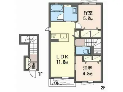 カーサレジオA棟(2LDK/2階)の間取り写真