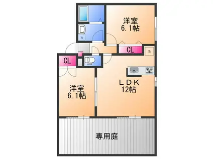 オアゼ・二色Ⅰ番館(2LDK/1階)の間取り写真