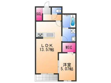 K2綾園(1LDK/2階)の間取り写真