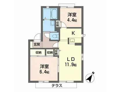 大町ガーデンライフ E棟(2LDK/1階)の間取り写真