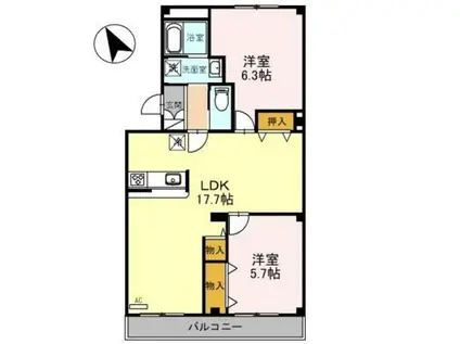コスモ二色浜3(2LDK/3階)の間取り写真