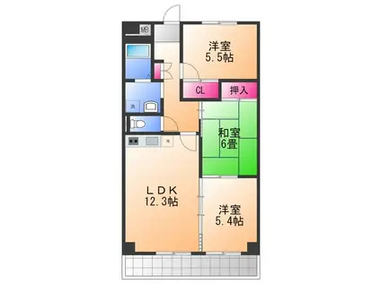グレイスコート たちばな(3LDK/2階)の間取り写真