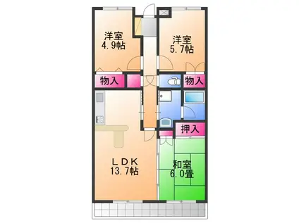 グレイスハイツ(3LDK/4階)の間取り写真