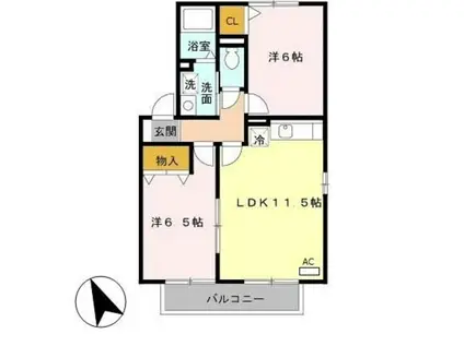 ジュネス高師浜(2LDK/2階)の間取り写真