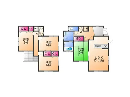 関西空港線 りんくうタウン駅 徒歩10分 2階建 築27年(4LDK)の間取り写真