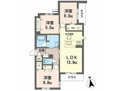 シャーメゾン伽羅橋(3LDK/1階)の間取り写真