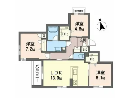 シャーメゾン伽羅橋(3LDK/2階)の間取り写真