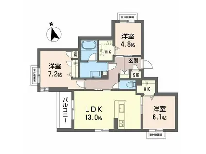 シャーメゾン伽羅橋(3LDK/3階)の間取り写真