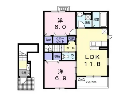 あびた Ⅴ(2LDK/2階)の間取り写真
