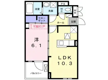カーサ りんくう・M(1LDK/1階)の間取り写真