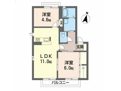 グリーンオアシス G棟(2LDK/1階)の間取り写真