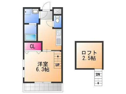 万町ハイツ(1K/2階)の間取り写真