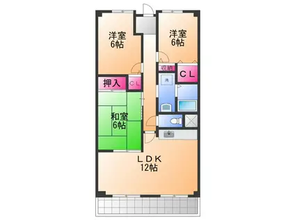 クレアール小松里(3LDK/4階)の間取り写真