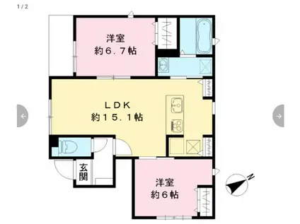 クインテット土生(2LDK/1階)の間取り写真