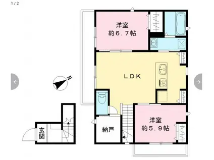 クインテット土生(2SLDK/2階)の間取り写真