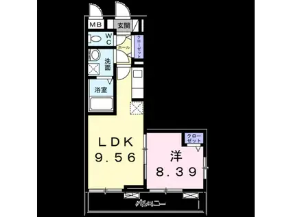 マリオ高松北(1LDK/2階)の間取り写真