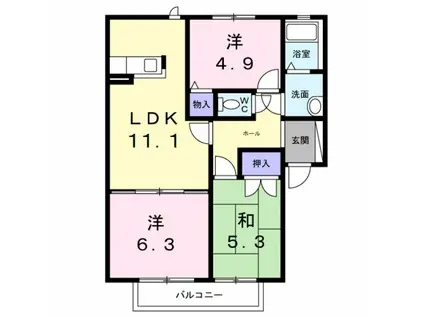 グリーンヴィラ中町A棟(3LDK/2階)の間取り写真