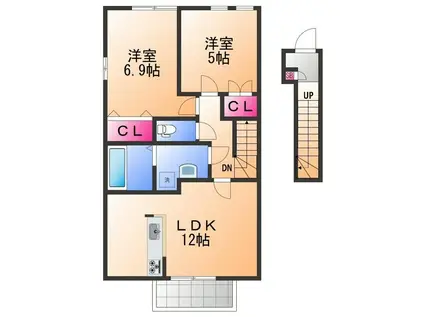 カセヤハウス(2LDK/2階)の間取り写真