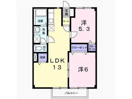 メゾンラメールⅡ(2LDK/2階)の間取り写真