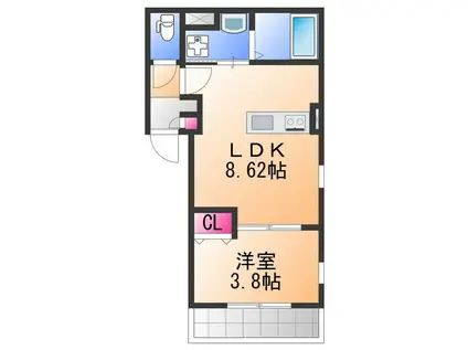 ルピナス・ルート(1LDK/2階)の間取り写真